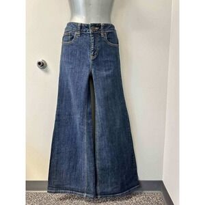 Wide Leg Jeans Dark Wash Denim High Waist Flare Bell Bottom Style Women's